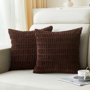 🤎 Dark Brown Corduroy Pillow Covers 22x22 Set Striped Boho Farmhouse